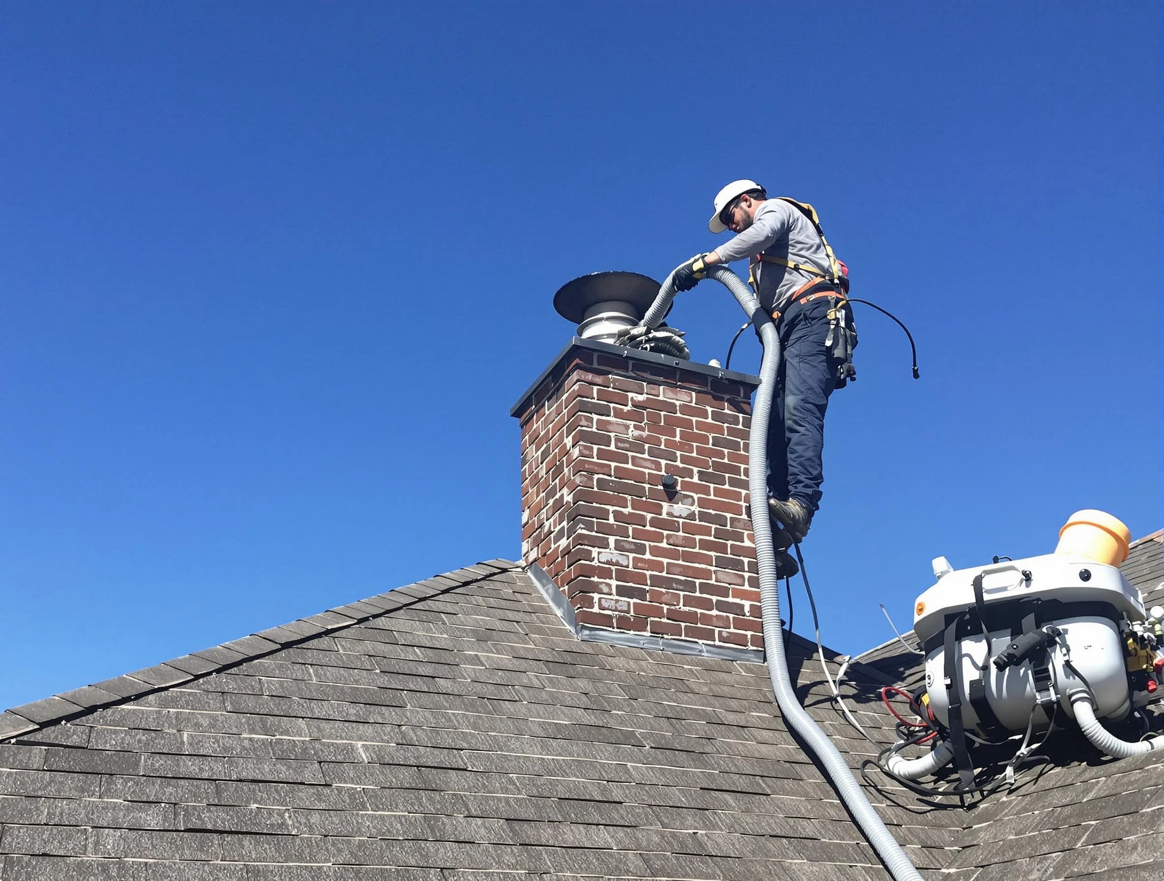 Dedicated Ramapo Chimney Sweep team member cleaning a chimney in Ramapo, NY