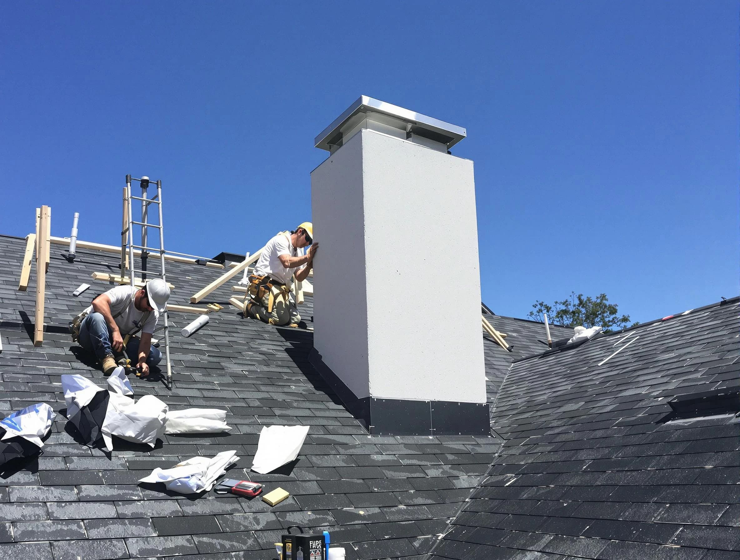 Ramapo Chimney Sweep crew installing a new chimney in Ramapo, NY
