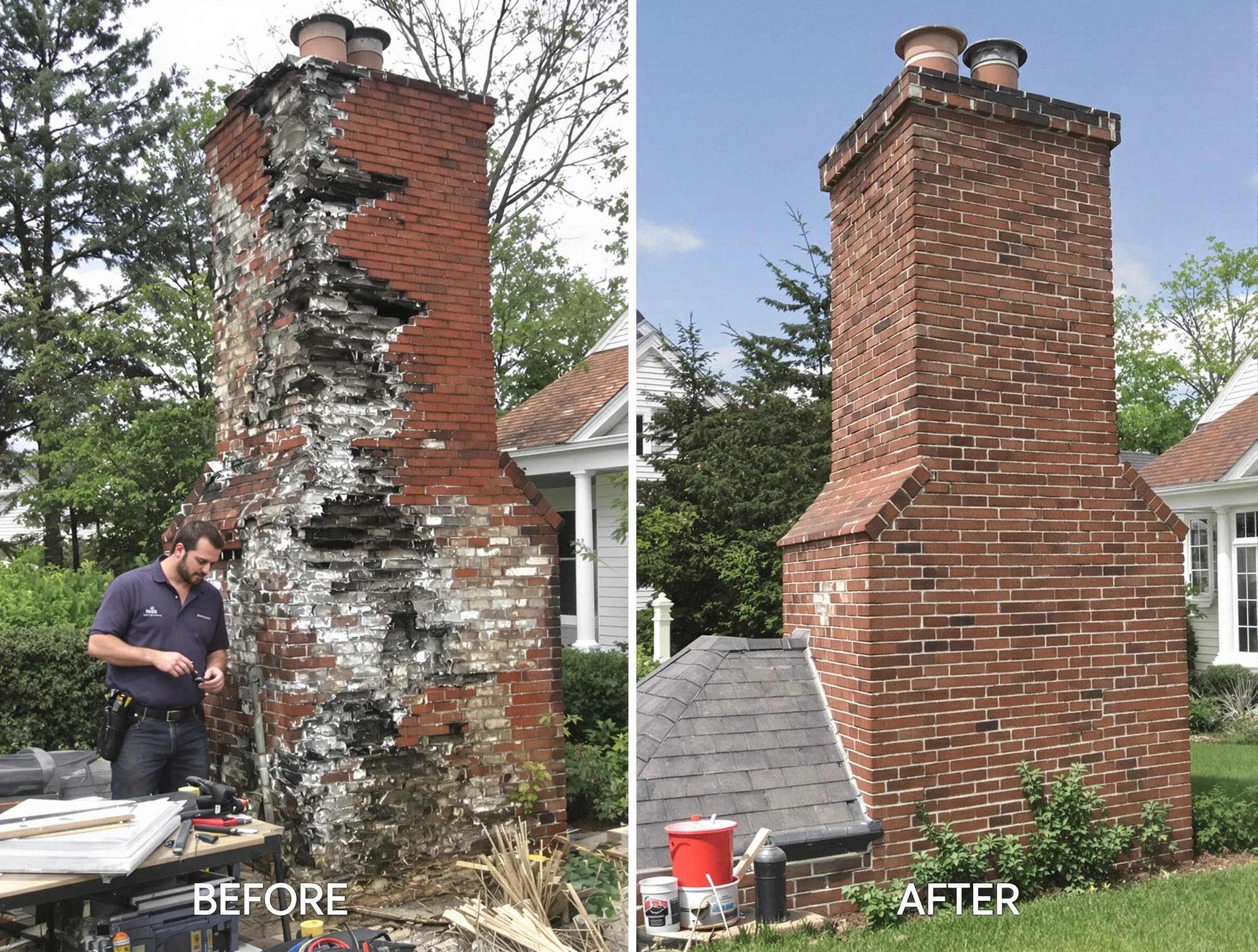 Ramapo Chimney Sweep performing a full chimney restoration in Ramapo, NY