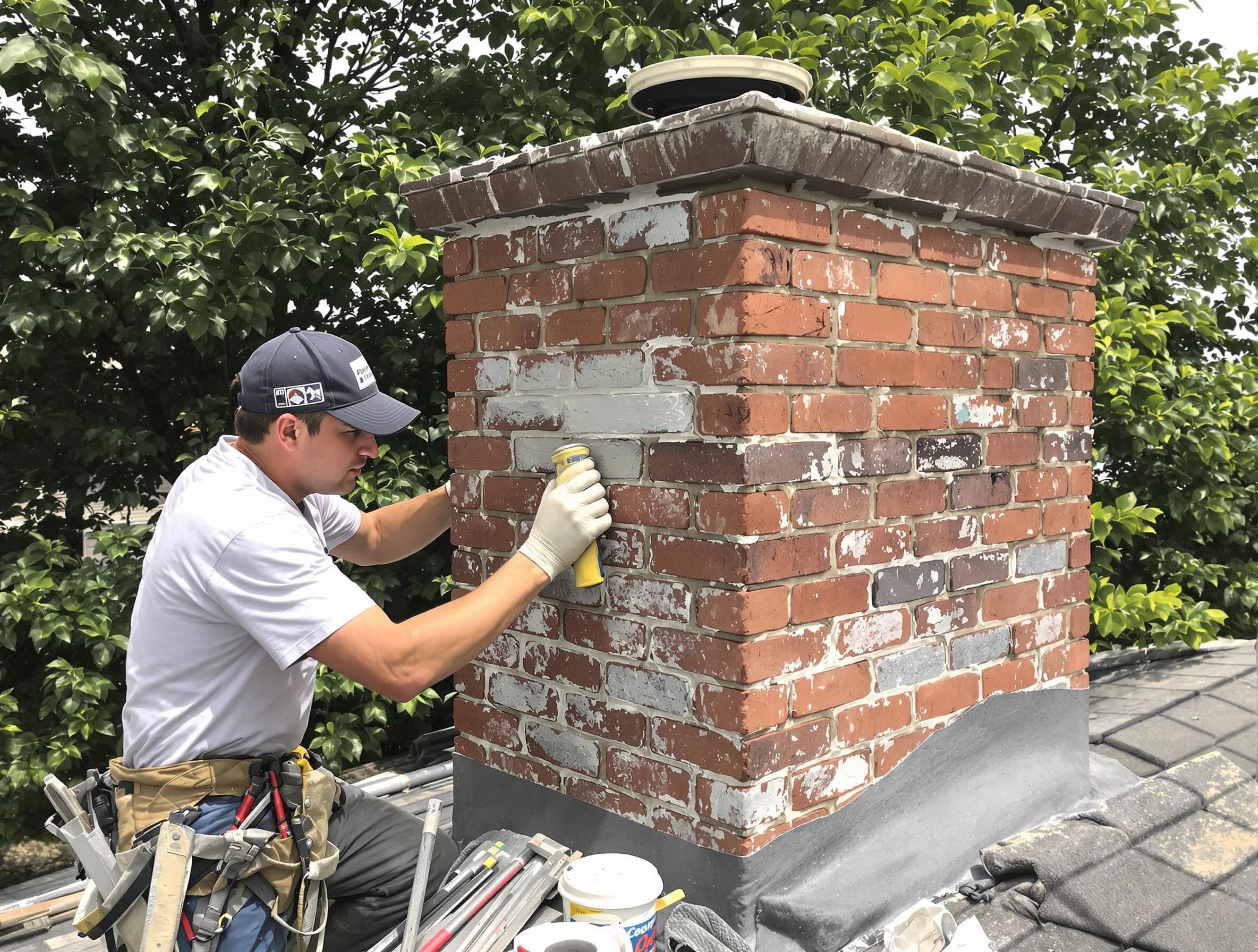 Ramapo Chimney Sweep restoring an aging chimney in Ramapo, NY