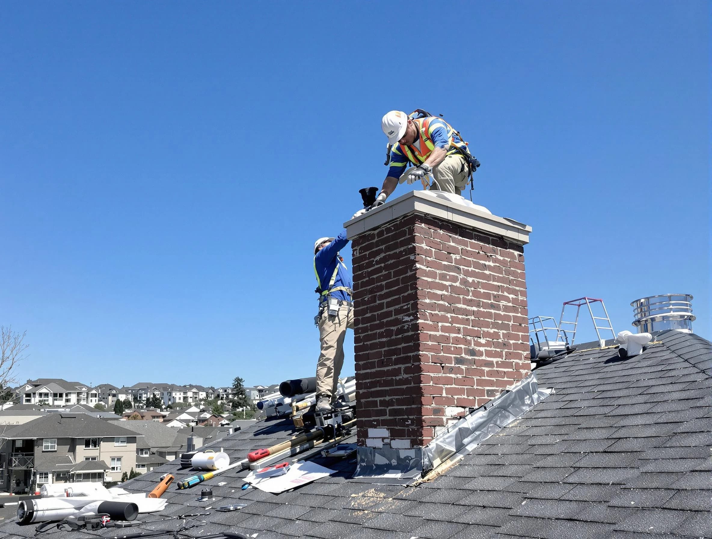 Ramapo Chimney Sweep repairing a chimney crown in Ramapo, NY
