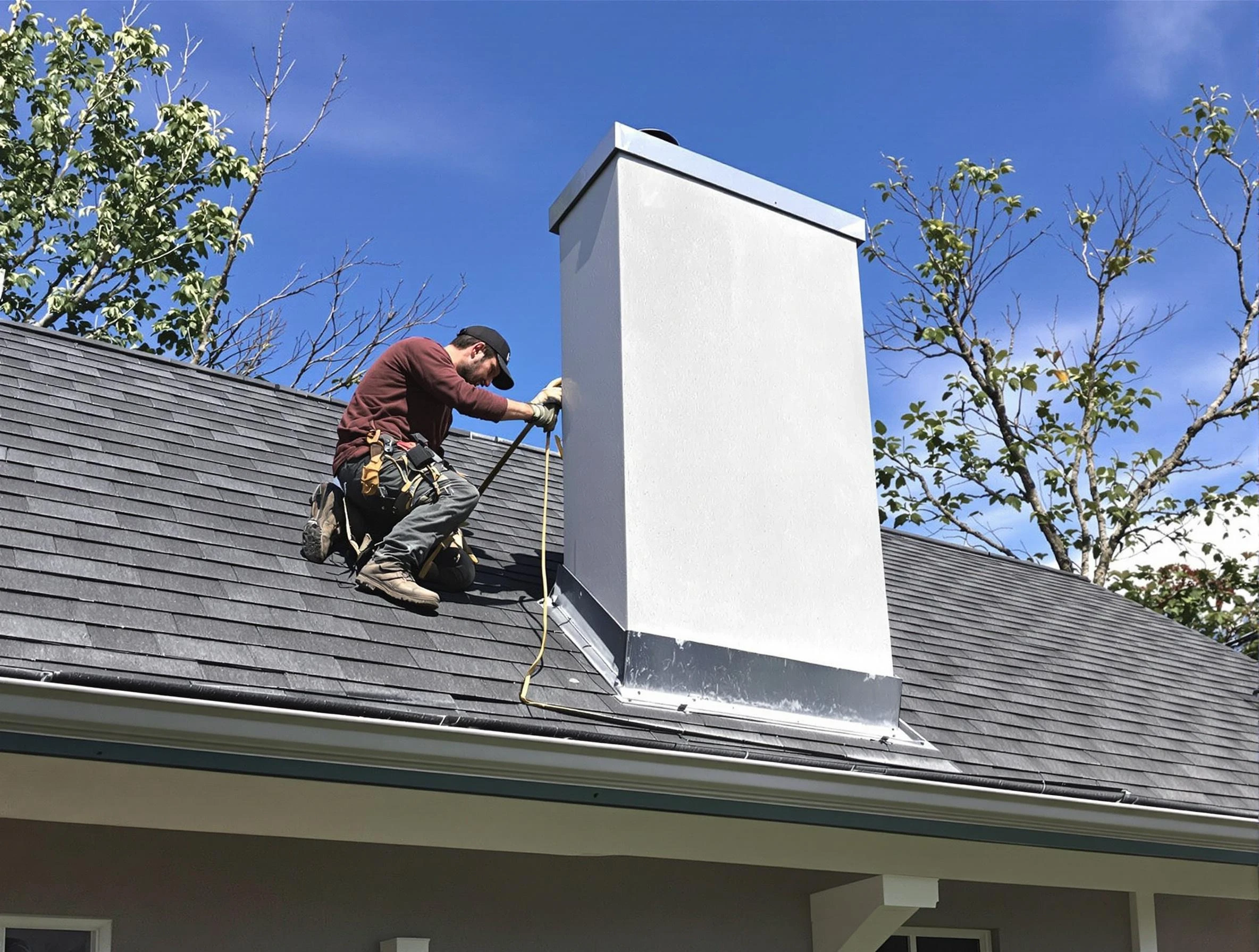 Ramapo Chimney Sweep team member finishing chimney construction in Ramapo, NY